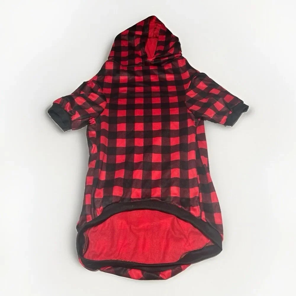 Red Black Plaid Dog Hoodie XXL Buffalo Pet Sweater Medium Large Dogs 45-70 LBS